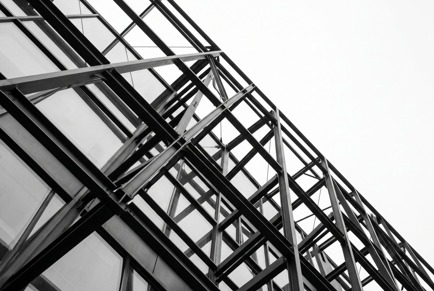 Abstract architectural photograph of interlocking structural beams